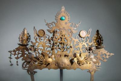 Pair of Antique Japanese Buddhist Temple Headdress and Necklace Ornaments