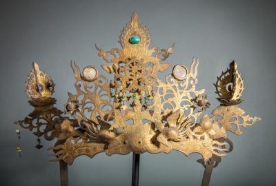 Pair of Antique Japanese Buddhist Temple Headdress and Necklace Ornaments