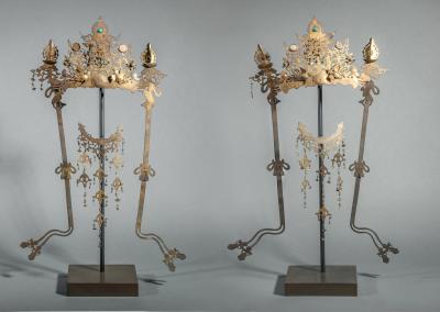 Pair of Antique Japanese Buddhist Temple Headdress and Necklace Ornaments
