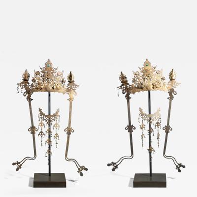Pair of Antique Japanese Buddhist Temple Headdress and Necklace Ornaments