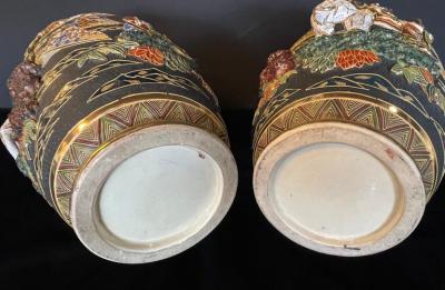 Pair of Antique Japanese Satsuma Vases Figural Scenes