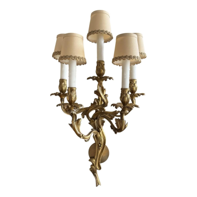 Pair of Antique Louis XV French Bronze Wall Light Sconces