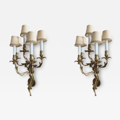 Pair of Antique Louis XV French Bronze Wall Light Sconces