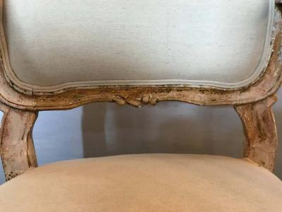 Pair of Antique Louis XV Style Armchairs in Painted Distressed Frames
