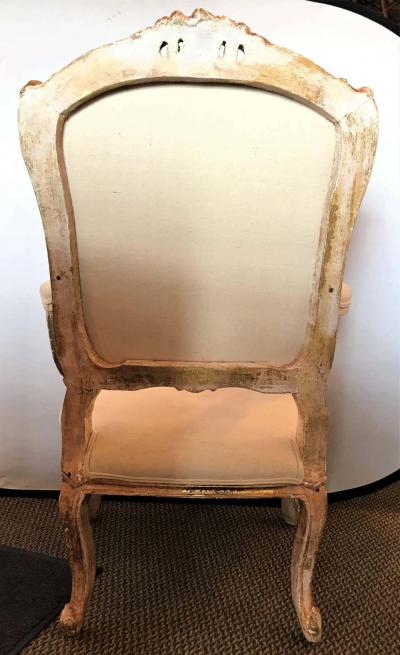 Pair of Antique Louis XV Style Armchairs in Painted Distressed Frames