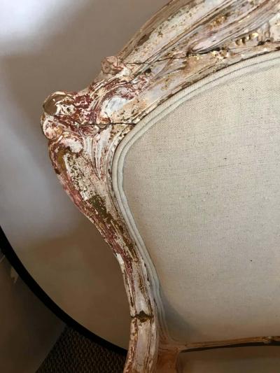Pair of Antique Louis XV Style Armchairs in Painted Distressed Frames