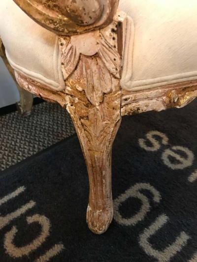 Pair of Antique Louis XV Style Armchairs in Painted Distressed Frames