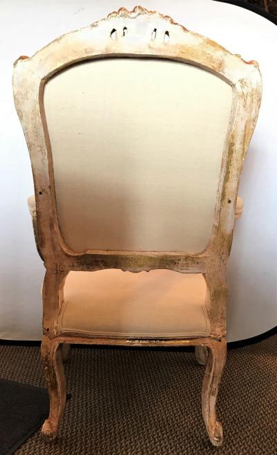 Pair of Antique Louis XV Style Armchairs in Painted Distressed Frames
