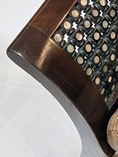 Pair of Antique Moorish Carved Hardwood and Inlaid Upholstered Benches