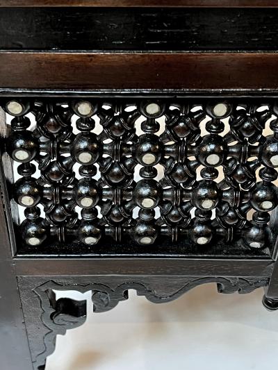 Pair of Antique Moorish Carved Hardwood and Inlaid Upholstered Benches