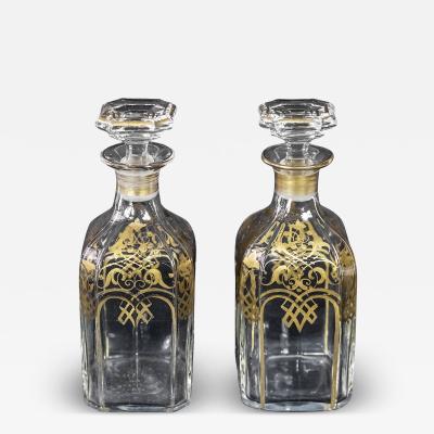 Pair of Antique Napoleon III Baccarat Crystal Square Decanters