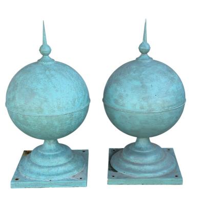 Pair of Antique Painted Copper Architectural Sphere Post Finials