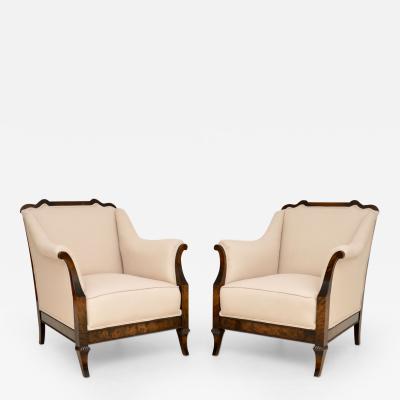 Pair of Antique Swedish Satin Birch Armchairs