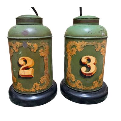 Pair of Antique Tole Tea Canister Table Lamps