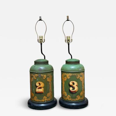 Pair of Antique Tole Tea Canister Table Lamps
