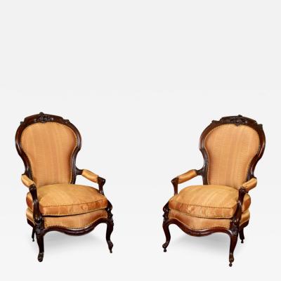 Pair of Antique Victorian Mahogany Fauteuil Arm Chairs