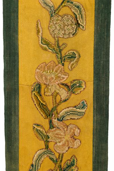 Pair of Antique Yellow and Green Floral Needlepoint Tapestry Wall Hangings