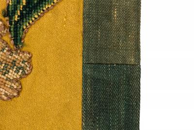 Pair of Antique Yellow and Green Floral Needlepoint Tapestry Wall Hangings