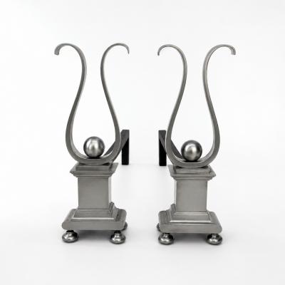 Pair of Architectural Andirons Patinated Metal