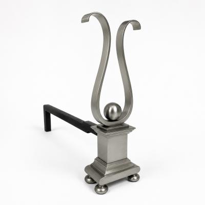 Pair of Architectural Andirons Patinated Metal