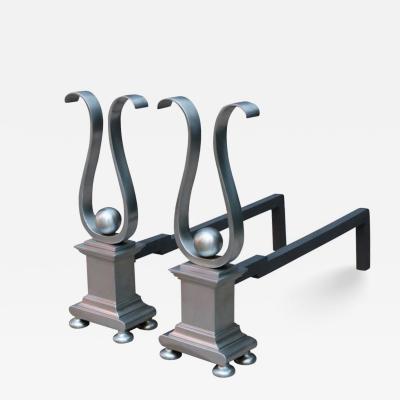 Pair of Architectural Andirons Patinated Metal