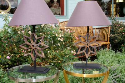 Pair of Architectural Cast Iron Stars Mounted as Table Lamps