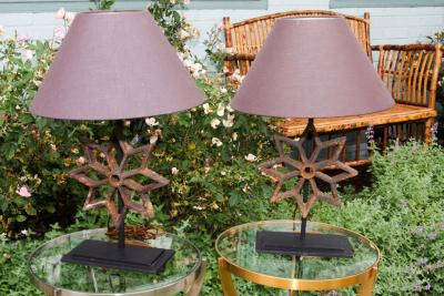 Pair of Architectural Cast Iron Stars Mounted as Table Lamps