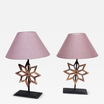 Pair of Architectural Cast Iron Stars Mounted as Table Lamps