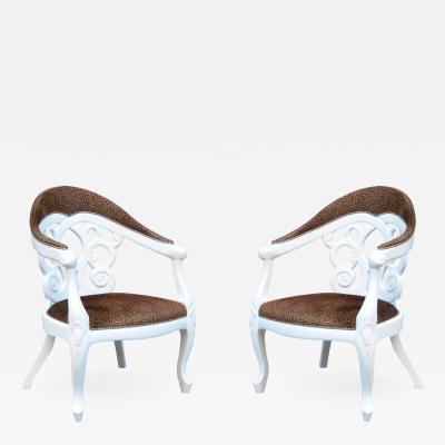 Pair of Armchairs designed by David Barrett Solid wood in white Lacquer 