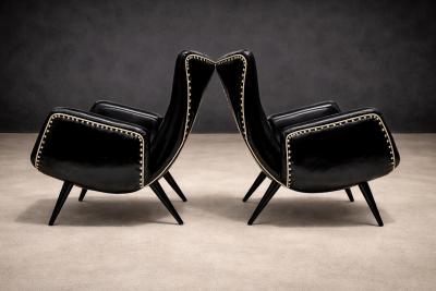 Pair of Armchairs in Faux Black Leather Unknown 1950s