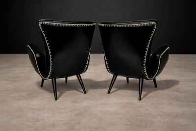 Pair of Armchairs in Faux Black Leather Unknown 1950s