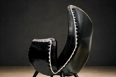 Pair of Armchairs in Faux Black Leather Unknown 1950s