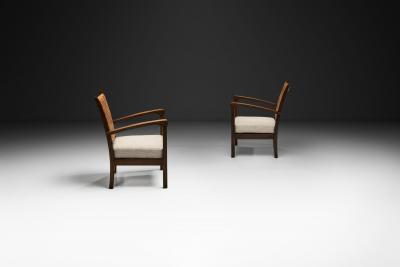 Pair of Armchairs with Braided Leather Backs Europe Mid 20th Century