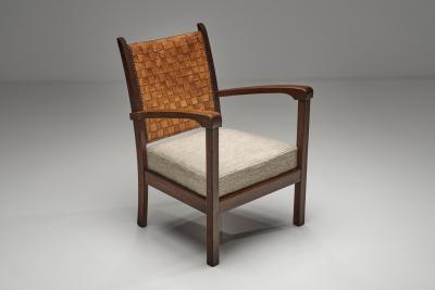 Pair of Armchairs with Braided Leather Backs Europe Mid 20th Century