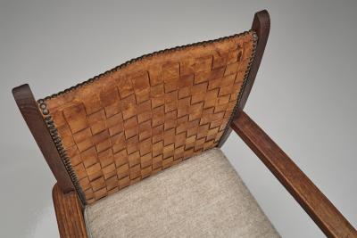 Pair of Armchairs with Braided Leather Backs Europe Mid 20th Century