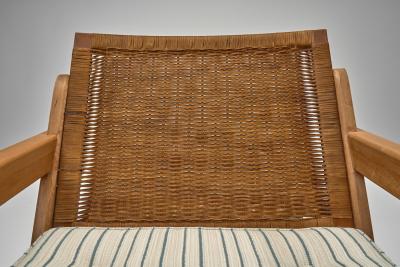 Pair of Armchairs with Loose Seat Striped Cushions Europe 20th Century