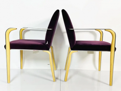 Pair of Armchairs with Metal Wood Frames by Bernhardt