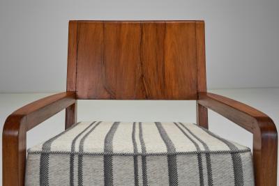 Pair of Armchairs with Wooden Frames and Striped Upholstered Seats Europe 1930s