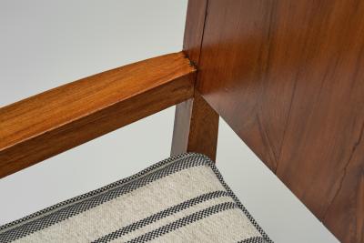 Pair of Armchairs with Wooden Frames and Striped Upholstered Seats Europe 1930s