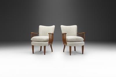 Pair of Armchairs with Wooden Spindle Sides Europe ca 1950s