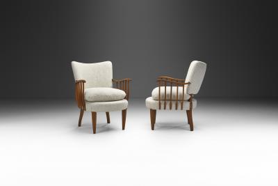 Pair of Armchairs with Wooden Spindle Sides Europe ca 1950s