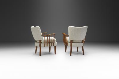 Pair of Armchairs with Wooden Spindle Sides Europe ca 1950s