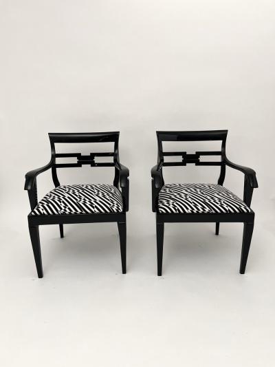 Pair of Art Deco Armchairs Black Lacquer Black Creme Fabric Germany ca 1925