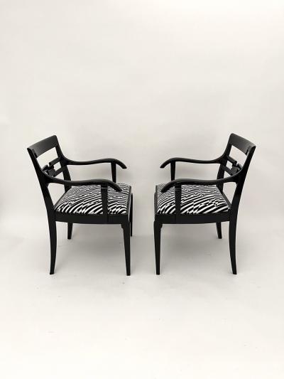 Pair of Art Deco Armchairs Black Lacquer Black Creme Fabric Germany ca 1925