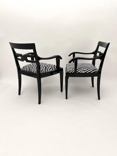 Pair of Art Deco Armchairs Black Lacquer Black Creme Fabric Germany ca 1925