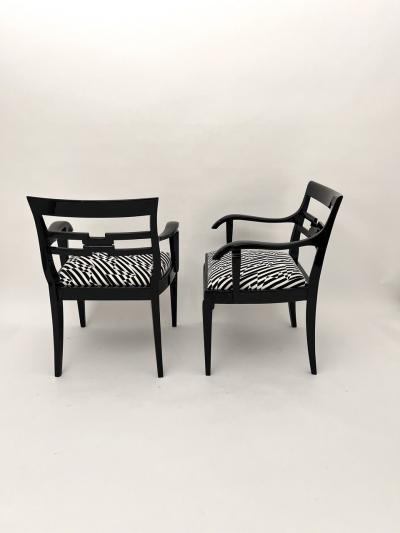 Pair of Art Deco Armchairs Black Lacquer Black Creme Fabric Germany ca 1925