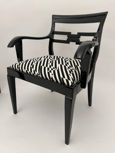 Pair of Art Deco Armchairs Black Lacquer Black Creme Fabric Germany ca 1925
