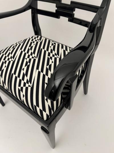 Pair of Art Deco Armchairs Black Lacquer Black Creme Fabric Germany ca 1925