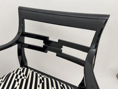 Pair of Art Deco Armchairs Black Lacquer Black Creme Fabric Germany ca 1925