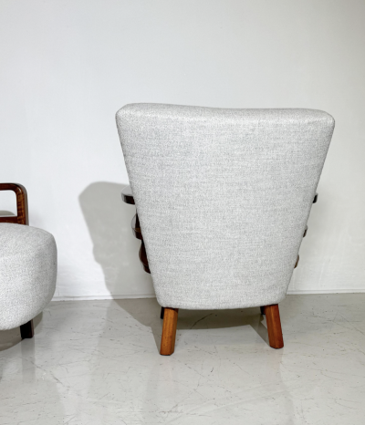 Pair of Art Deco Armchairs Walnut Hungary New Upholstery